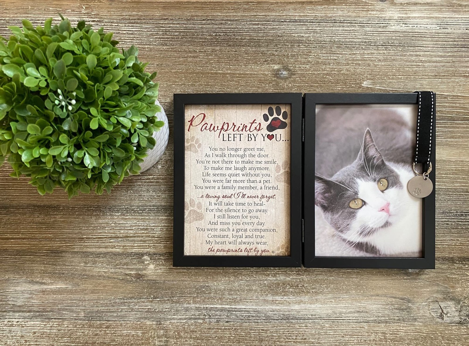 Pawprints Left By You Memorial 5×7 Frame for Cat with Pet Tag