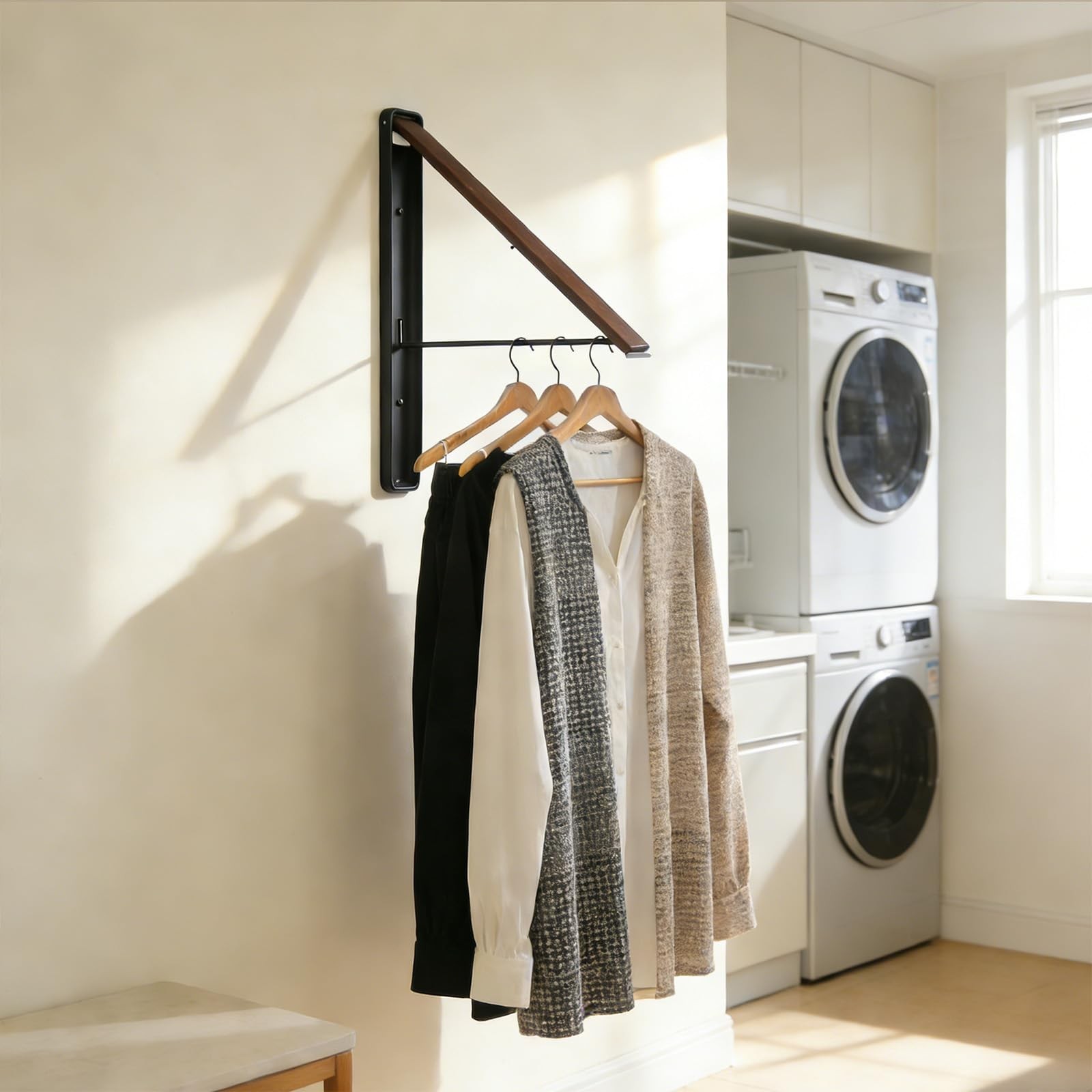 Clothes Drying Rack Wall Mounted for Laundry Balcony RV, Walnut | Indoor Spac…
