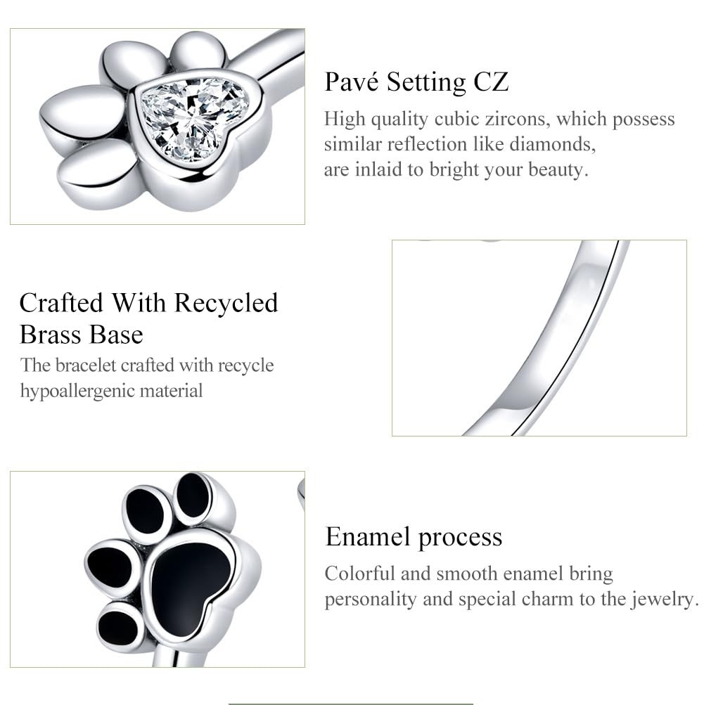 Adjustable Paw Print Ring Sterling Silver Plated Open Cat Dog Pet Memorial St…