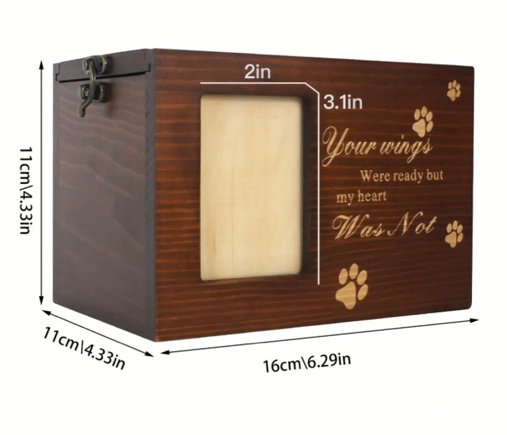 Photo Pet Brown Urn for Dogs Cats Ashes Memorial Pine Medium- Lock Sliding Top