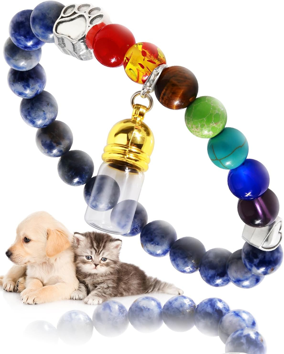 Pet Memorial Gift for Loss of Dogs Cat, Rainbow Bridge Glass Jar Bracelet, Cylin