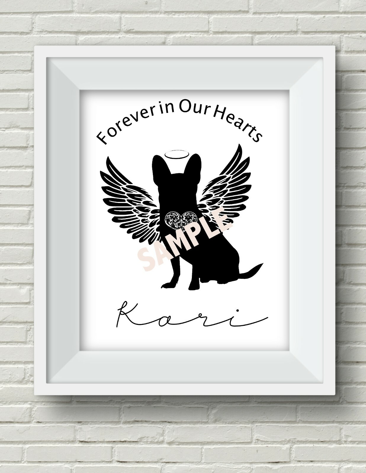 Chihuahua Dog Angel Pet Memorial Print “Forever in Our Hearts 8X10 Personalized