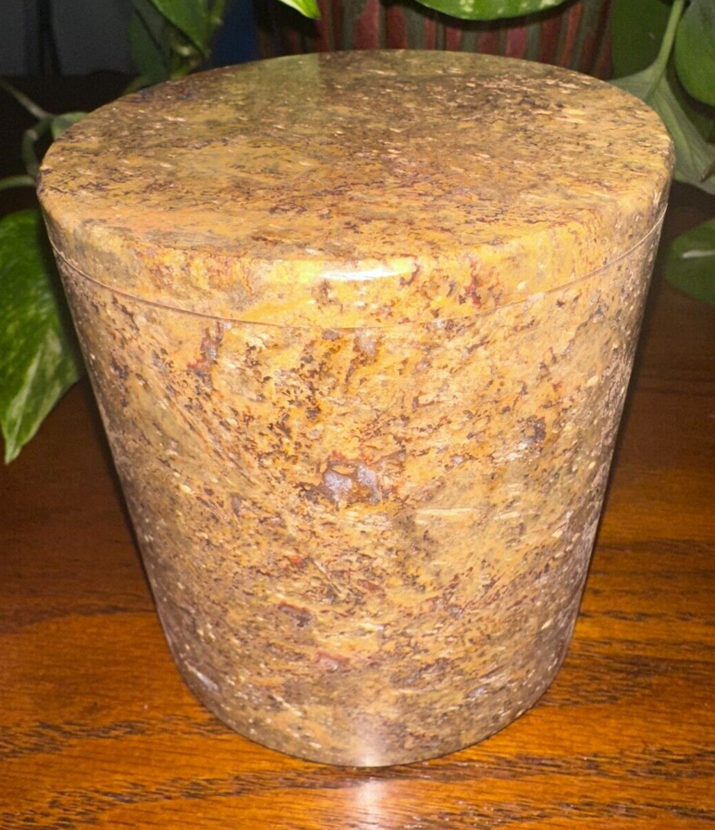 Natural dark travertine marble pet urn memorial dog cat cremains handmade round