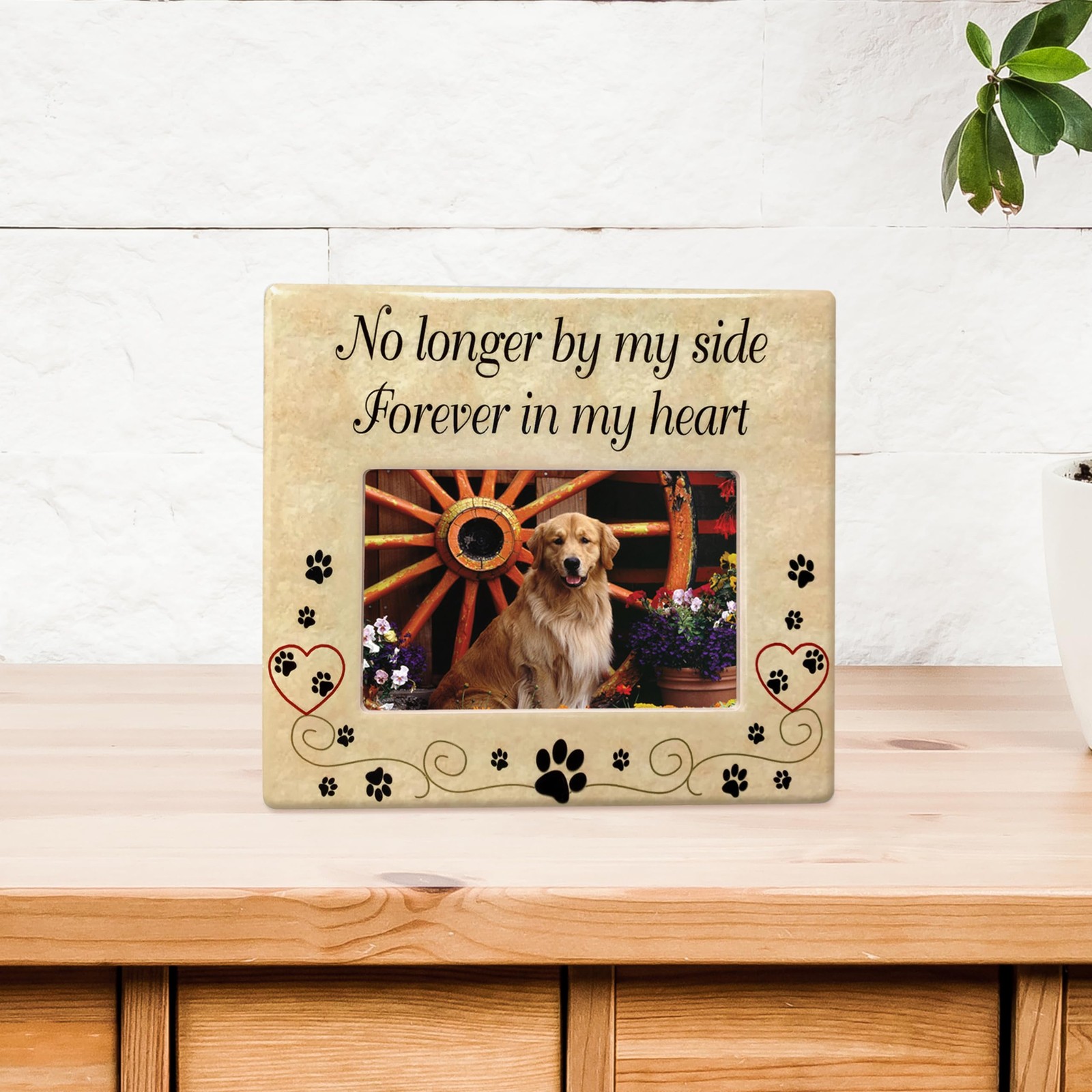 Pet Memorial Picture Frame, Ceramic Loss Gift with Sympathy 1 pack, Tan