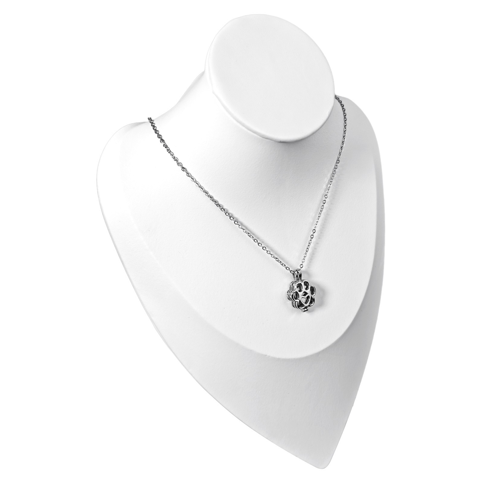 Paw Print Heart Pet Ashes Silver Memorial Necklace with Inner Box For Dog&Cat
