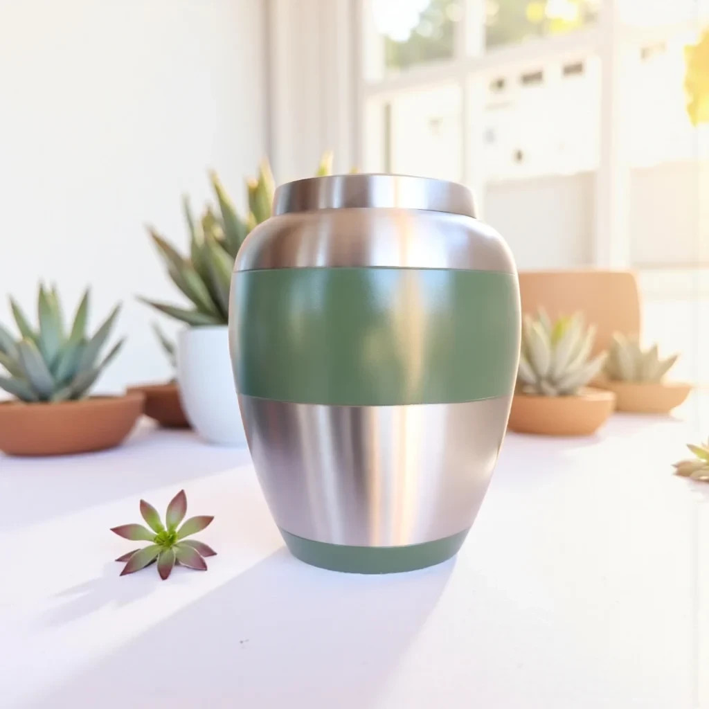Sage Serenity Green Brass Premium Cremation Urn – Elegant Memorial Adult – Large