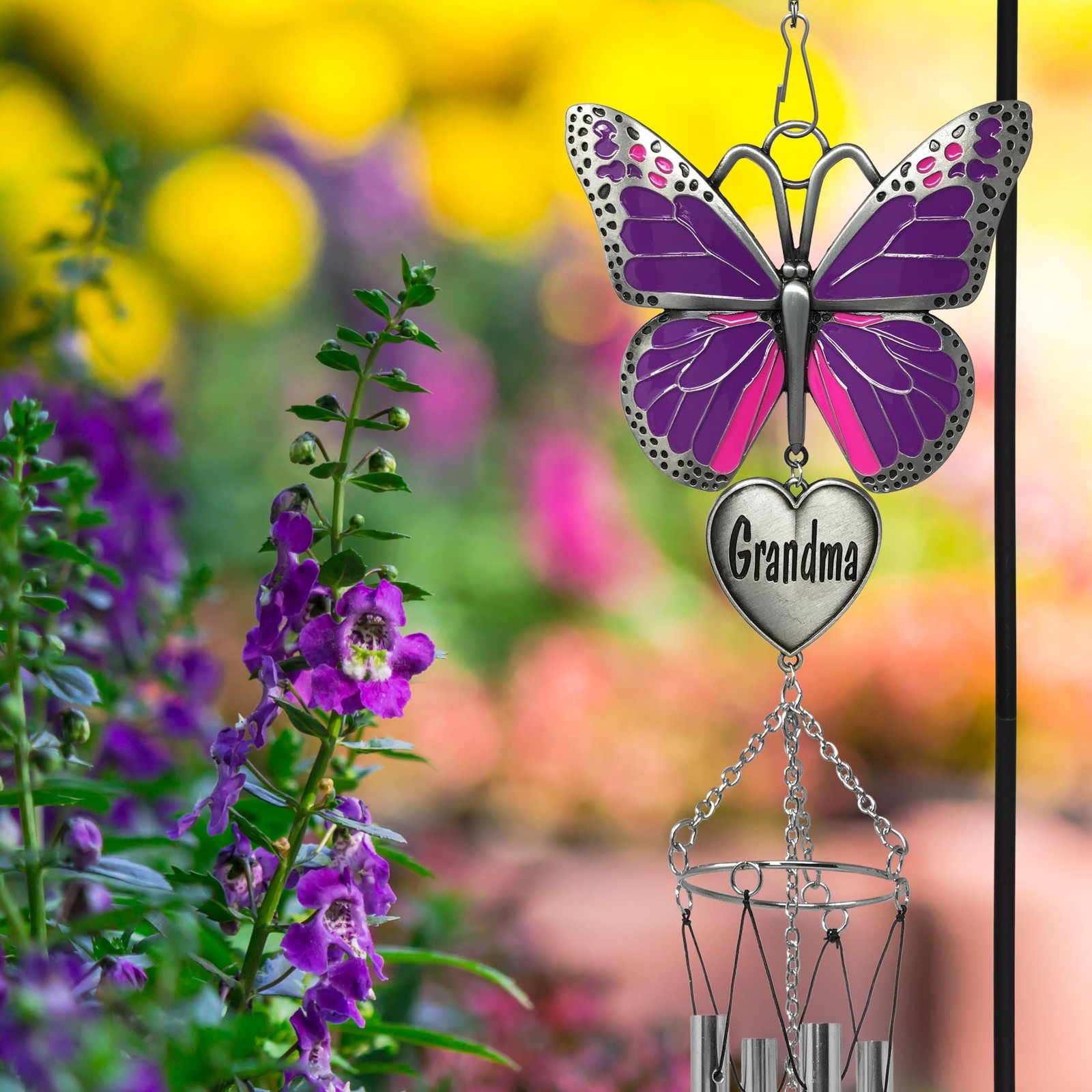 Butterfly Wind Chimes for Grandma, Grandma Memorial Gift, Engraved Heart Wind…