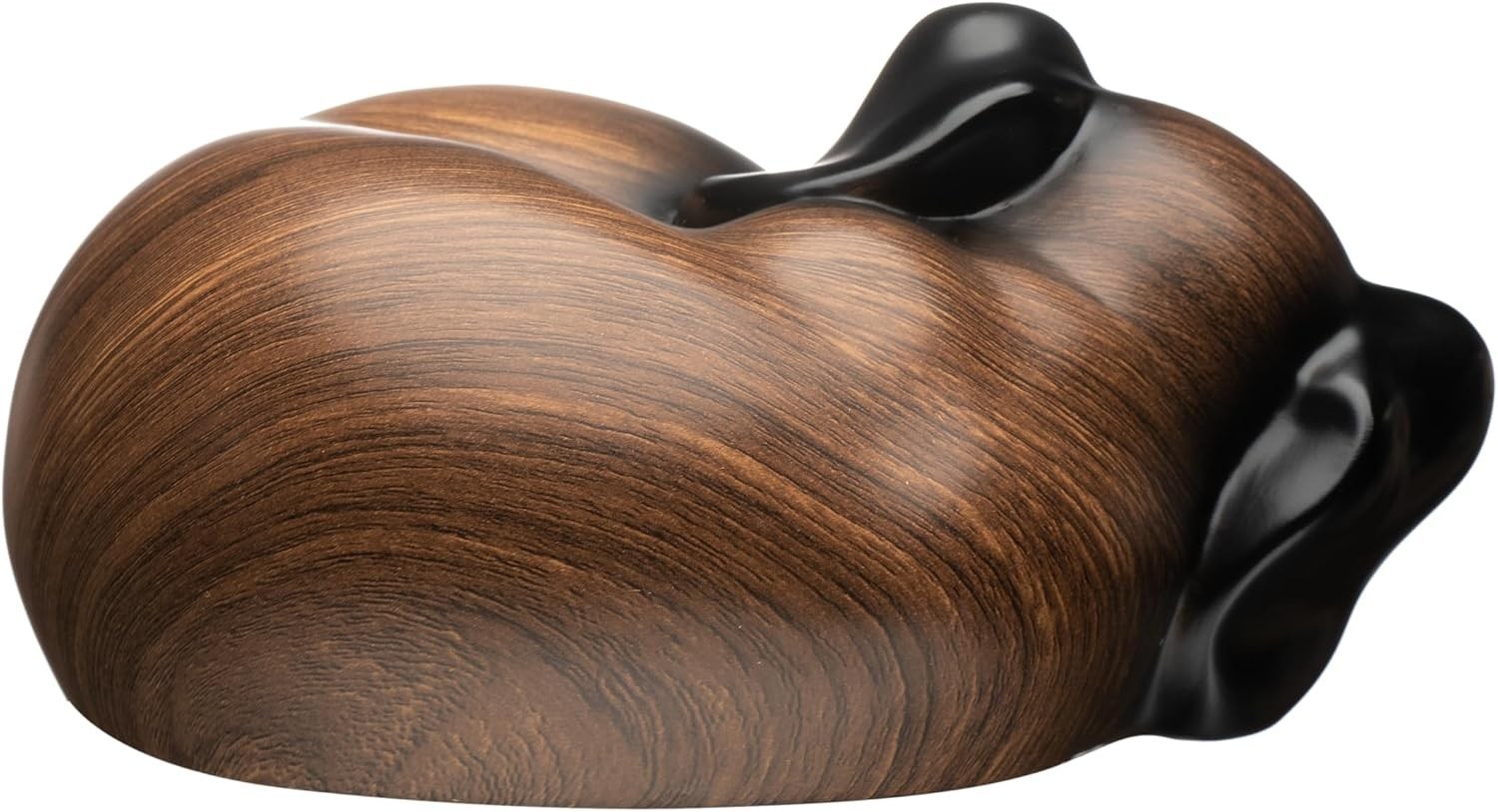 Elegant Dog Urn Sleeping Resin Black Walnut Lacquered Secure Bottom Opening