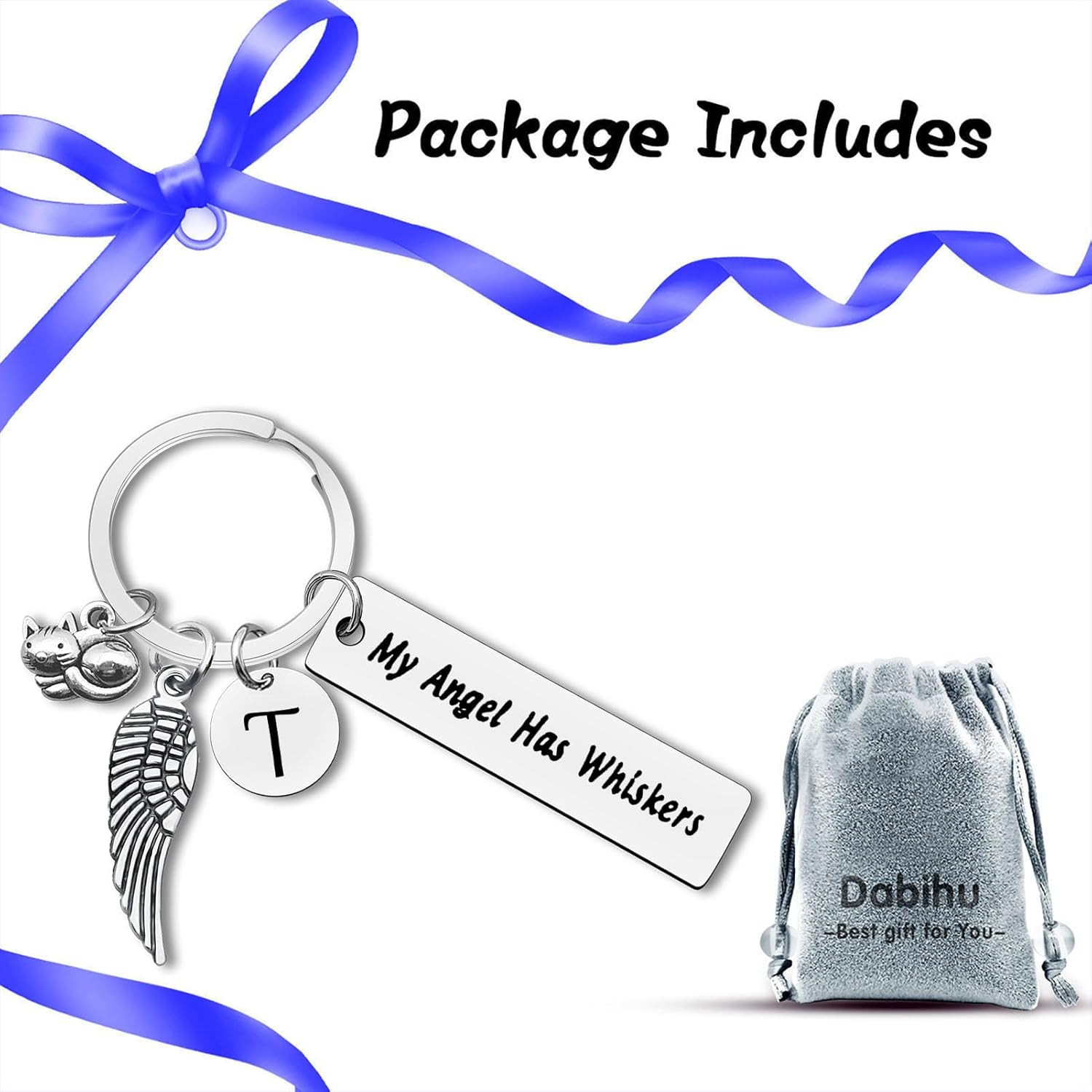 Loss of Cat Memorial Keychain Initial Charm Jewelry Sympathy Gifts for Pet Loss