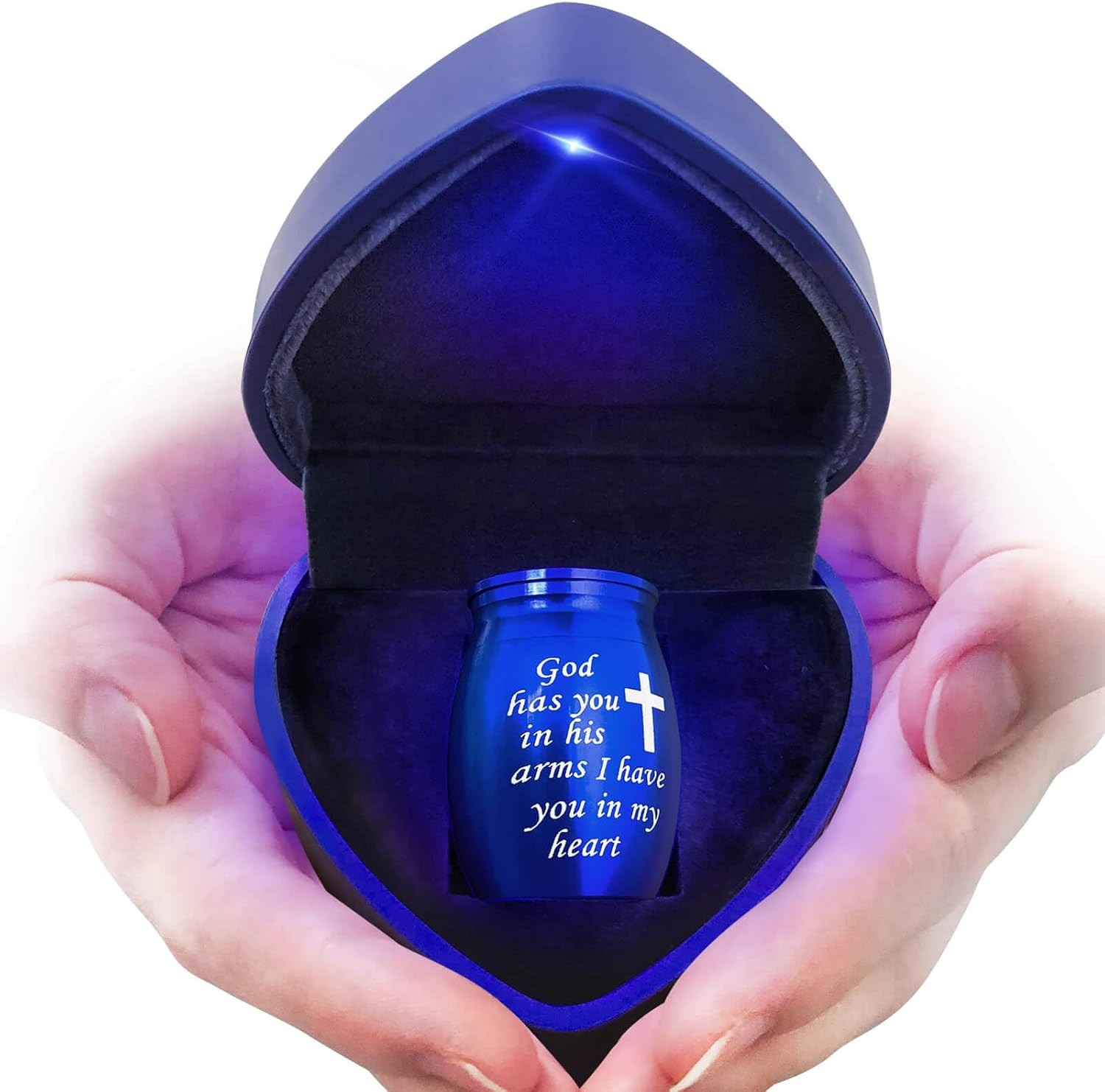 Heart-Shaped Velvet Cremation Keepsake Set with Blue Light