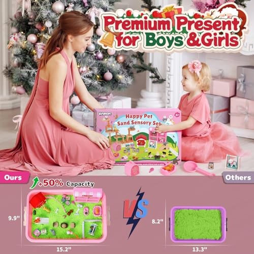 Sensory Bin,Play Sand Kit for Girls and Boys with 2.2lbs Sensory Cat and Dog