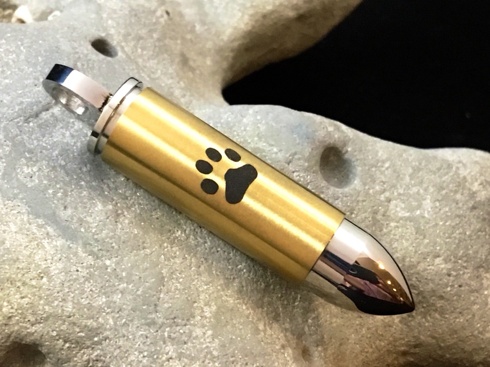 Mens Golden Bullet Cremation Pendant Urn Keychain 1″ Key Ring for Ashes Pet Dog
