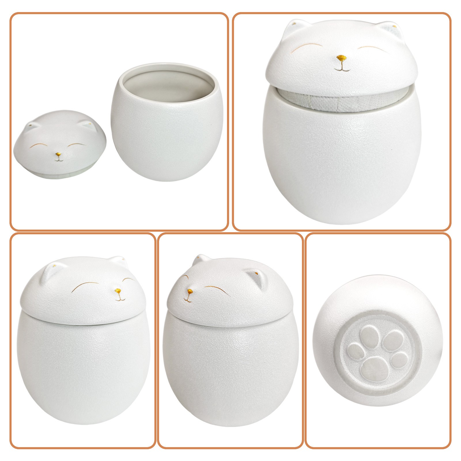Smiley Cat Shaped White Pet Urn 4.9 x 4.3 inches For Small Dog And Cat Ashes