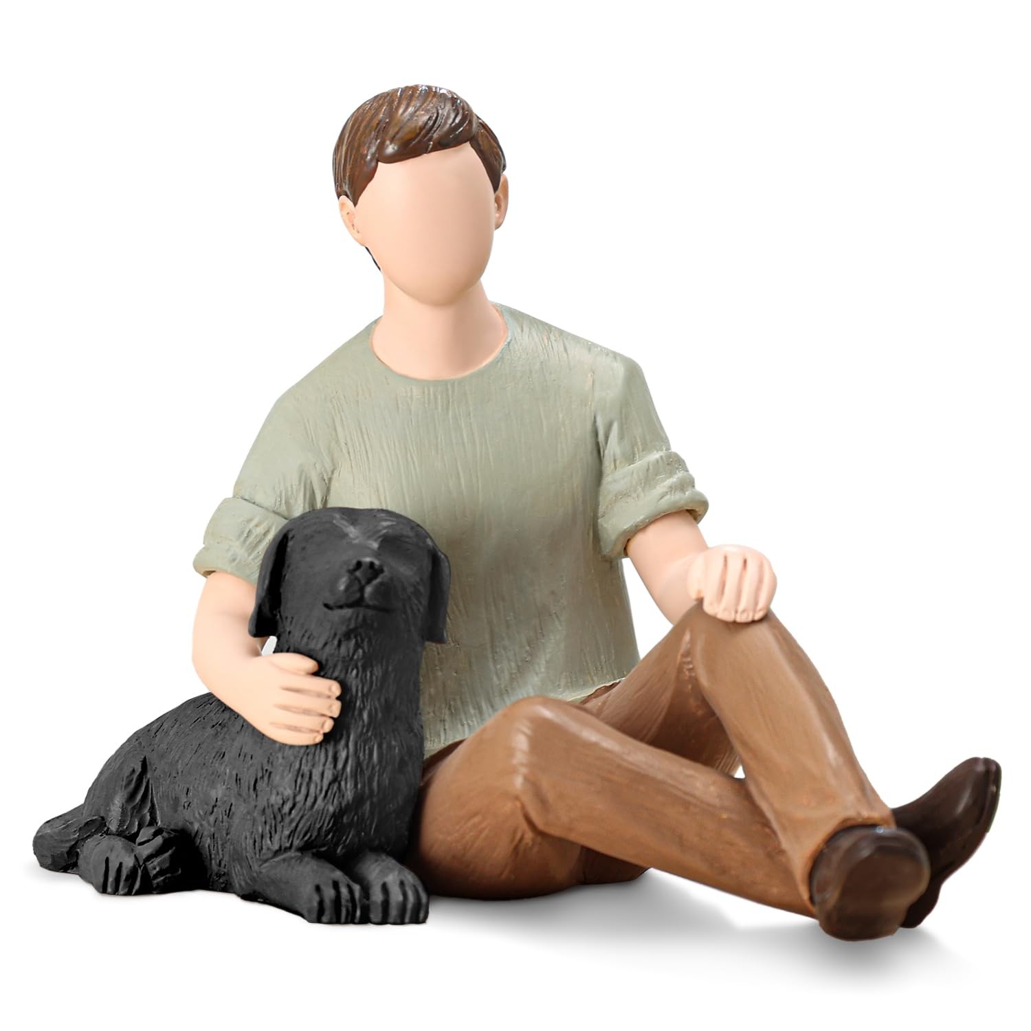 Man Black Dog Figurine Boy Friendship Remembrance Gifts Cherished Tribute Pet