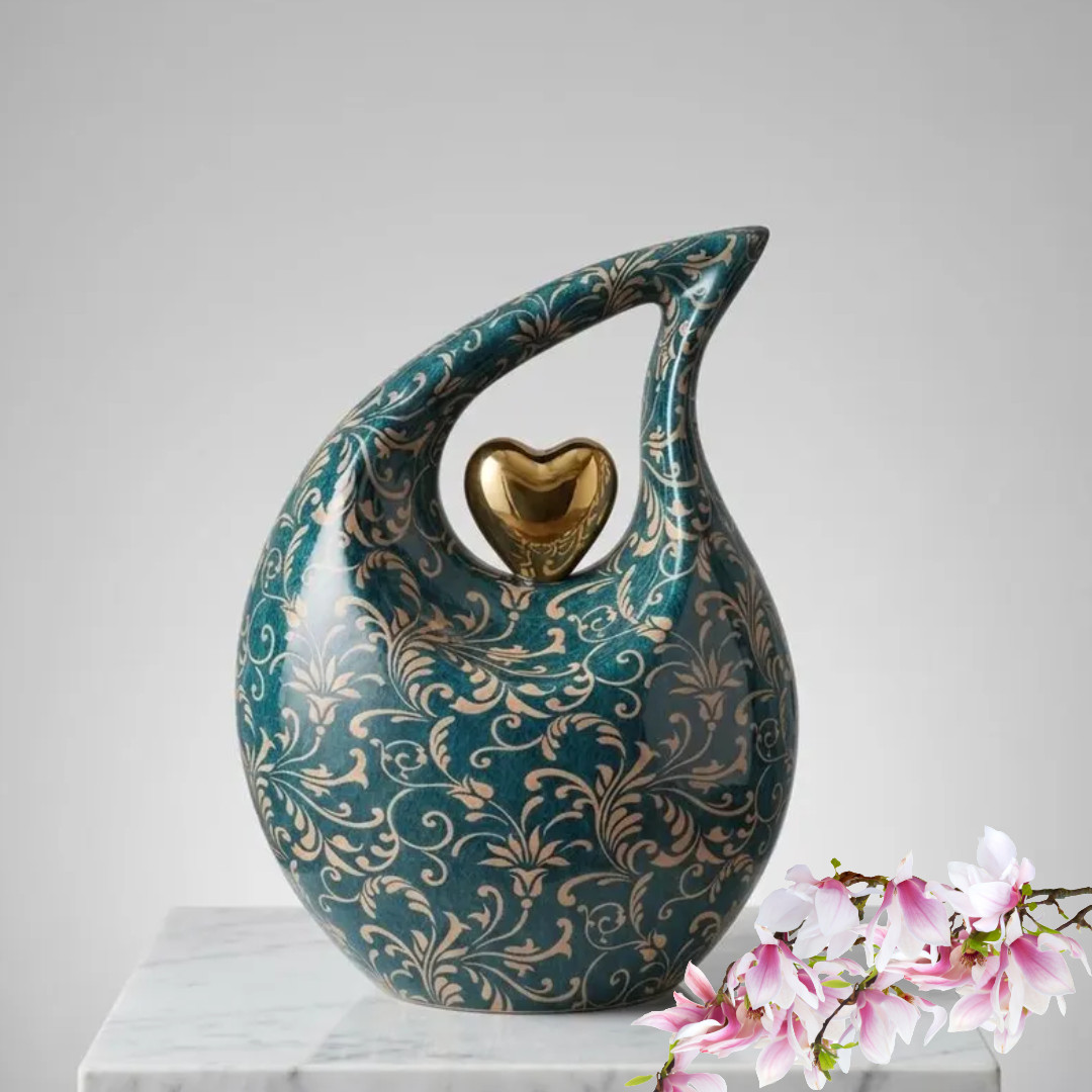 Large Floral Teardrop Cremation Memorial 10” Urn for Human Ashes Male Female