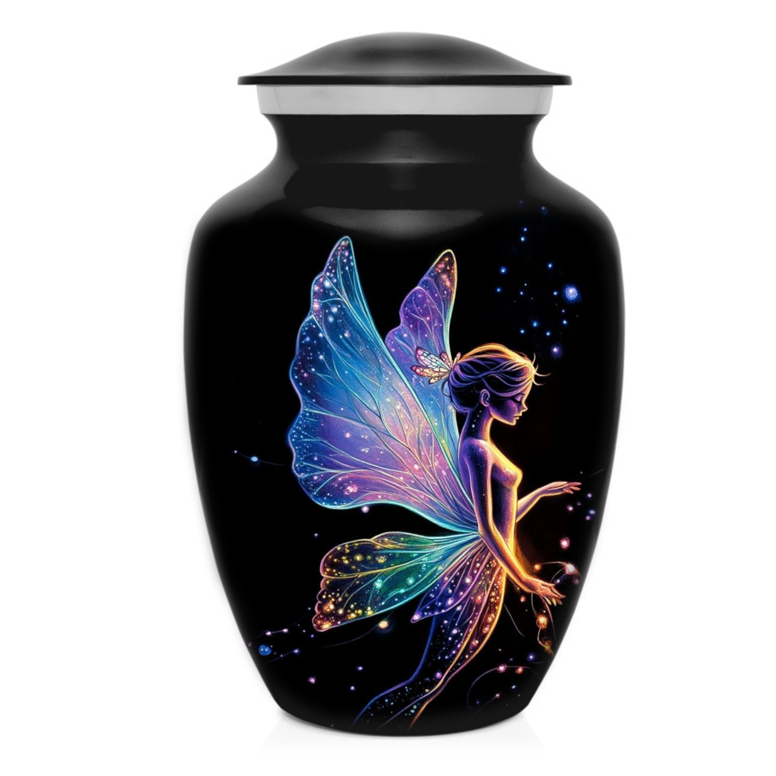 Celestial Fairy Cremation Urn for Human Ashes Adult Medium Black Urns (8 Inch)