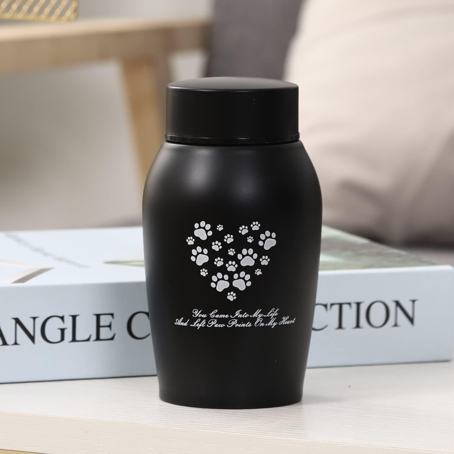 Elegant Stainless Steel Pet Urn for Dog & Cat Ashes – Small, Black with Paw D…