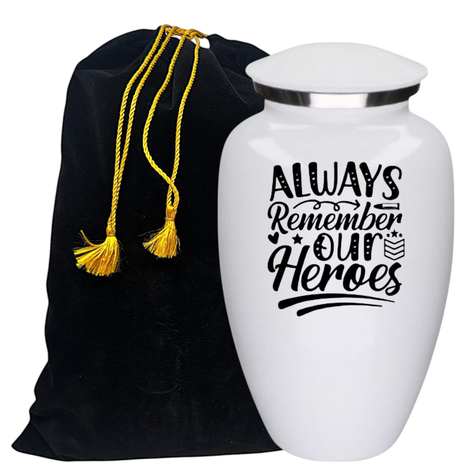 Always Remember Our Heroes White Metal Adult Cremation Urn 190 Cu In Urn