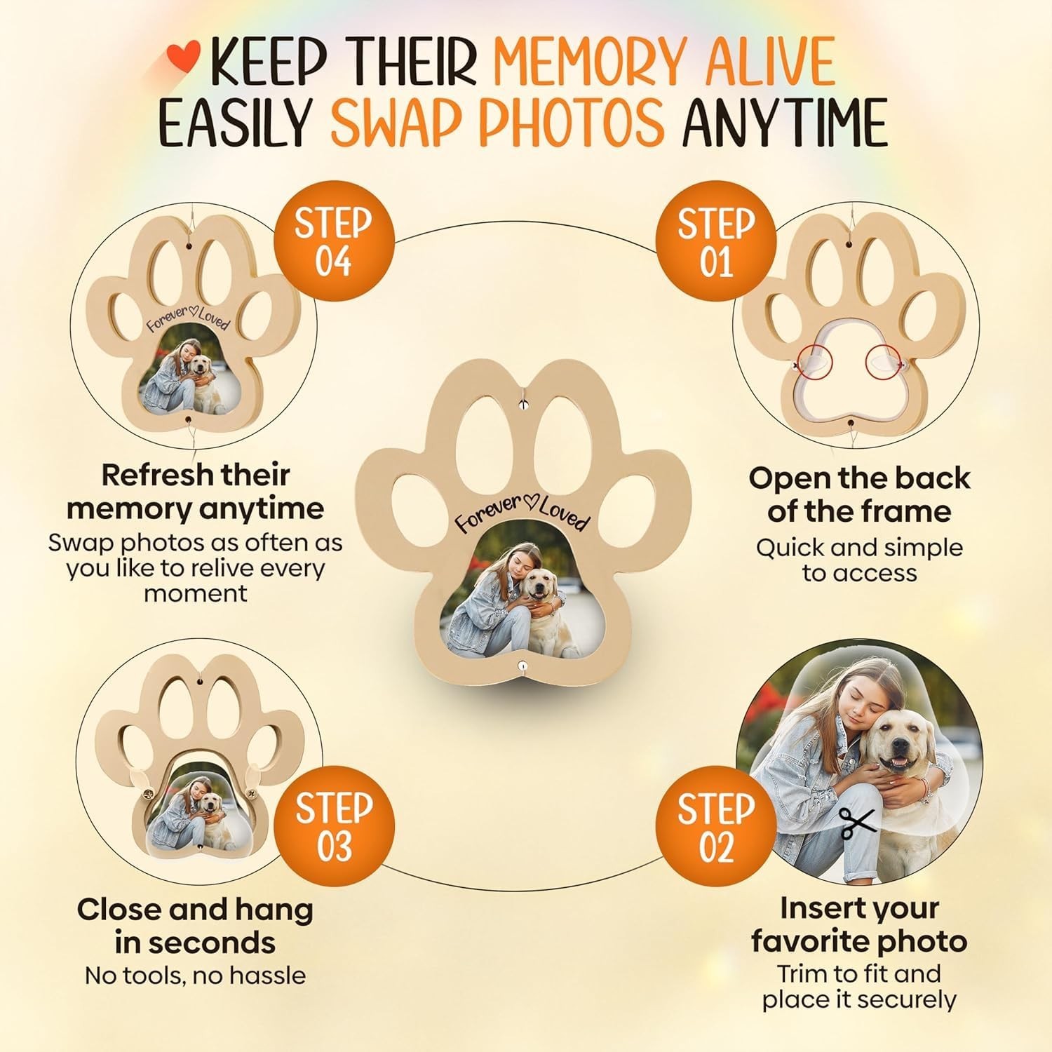Pet Memorial Crystal Suncatcher with DIY Photo Insert, Personalized Sympathy …