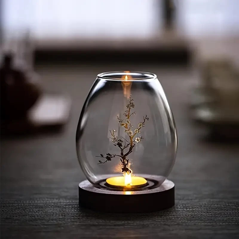 Gentle Light Memorial – Glass Candle Holder with Wooden Base