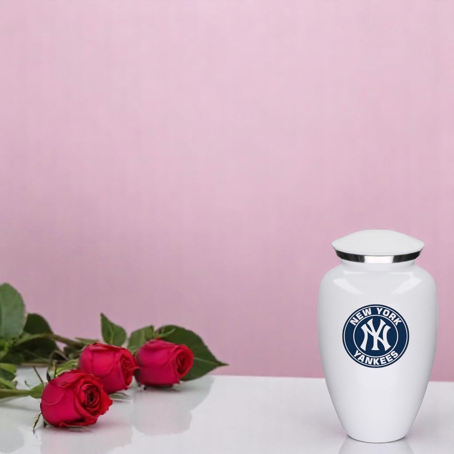 New York Baseball Theme Large Aluminum Cremation Urn Adult Human Ashes w/Bag