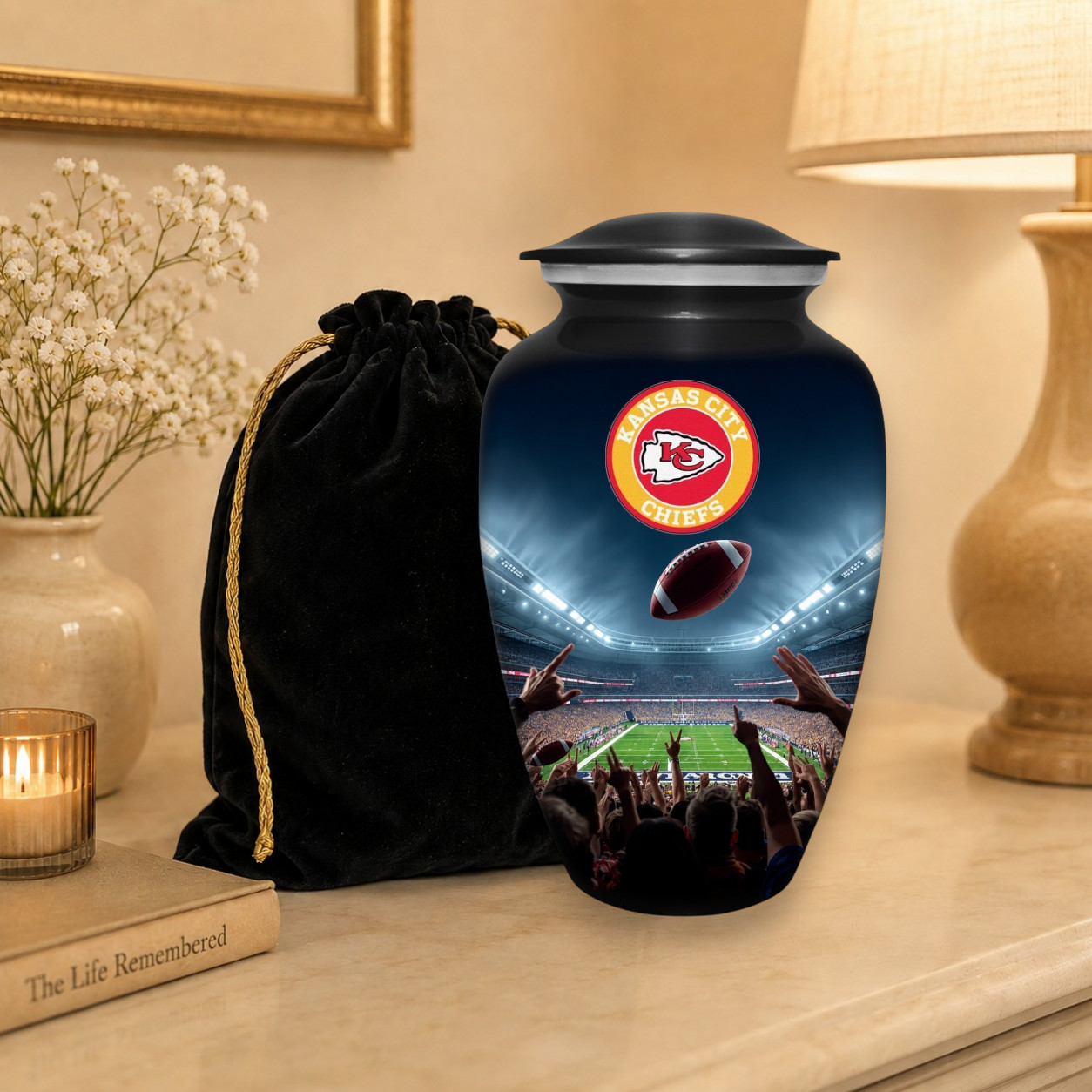 Football Cremation Urn for Human Ashes Adult Large Kansas City Chiefs Urns 10.5″