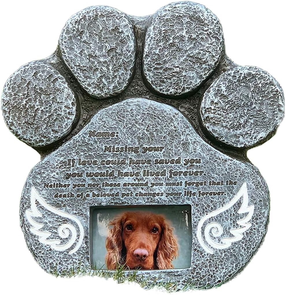 Dog Memorial Stone – Paw Print Pet Memorial Features a Photo Frame Pet Loss Gift