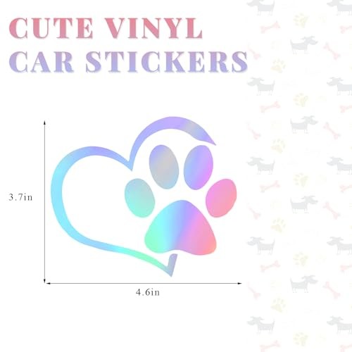 Pet Dog Paw Print Car Decal, 4.6″×3.7″ Love Heart Dog Paw Car Sticker, Colorful