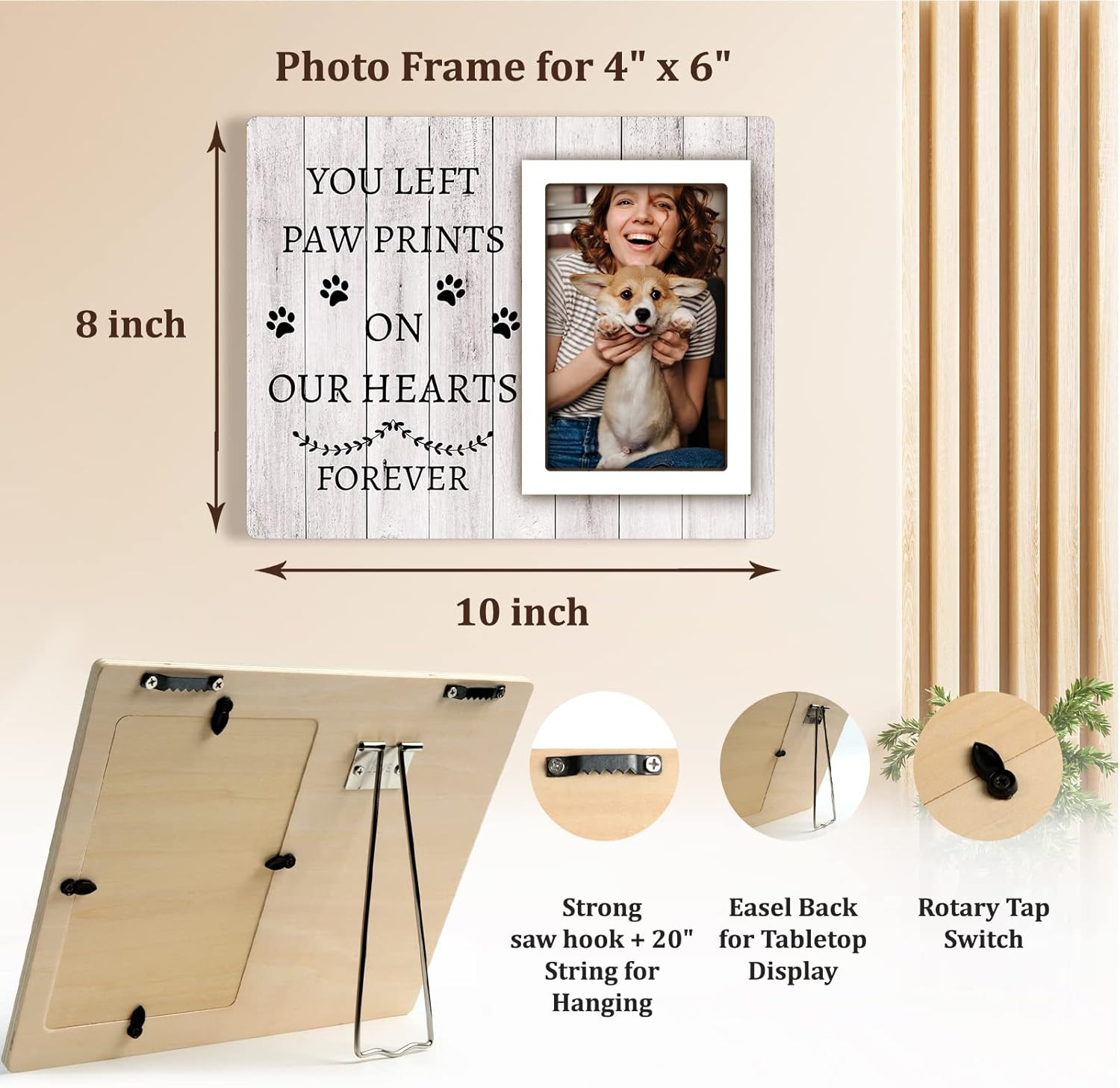 Dog Memorial Picture Frame 4×6 Pet Remembrance Sympathy Gift With Paw Prints