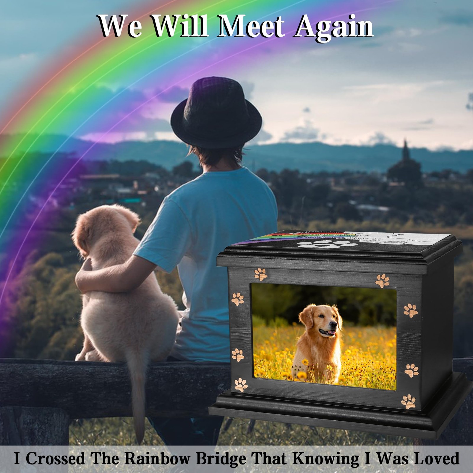 Pet Memorial Urns for Dogs and Cats – Wooden Cremation Urn with Photo Frame