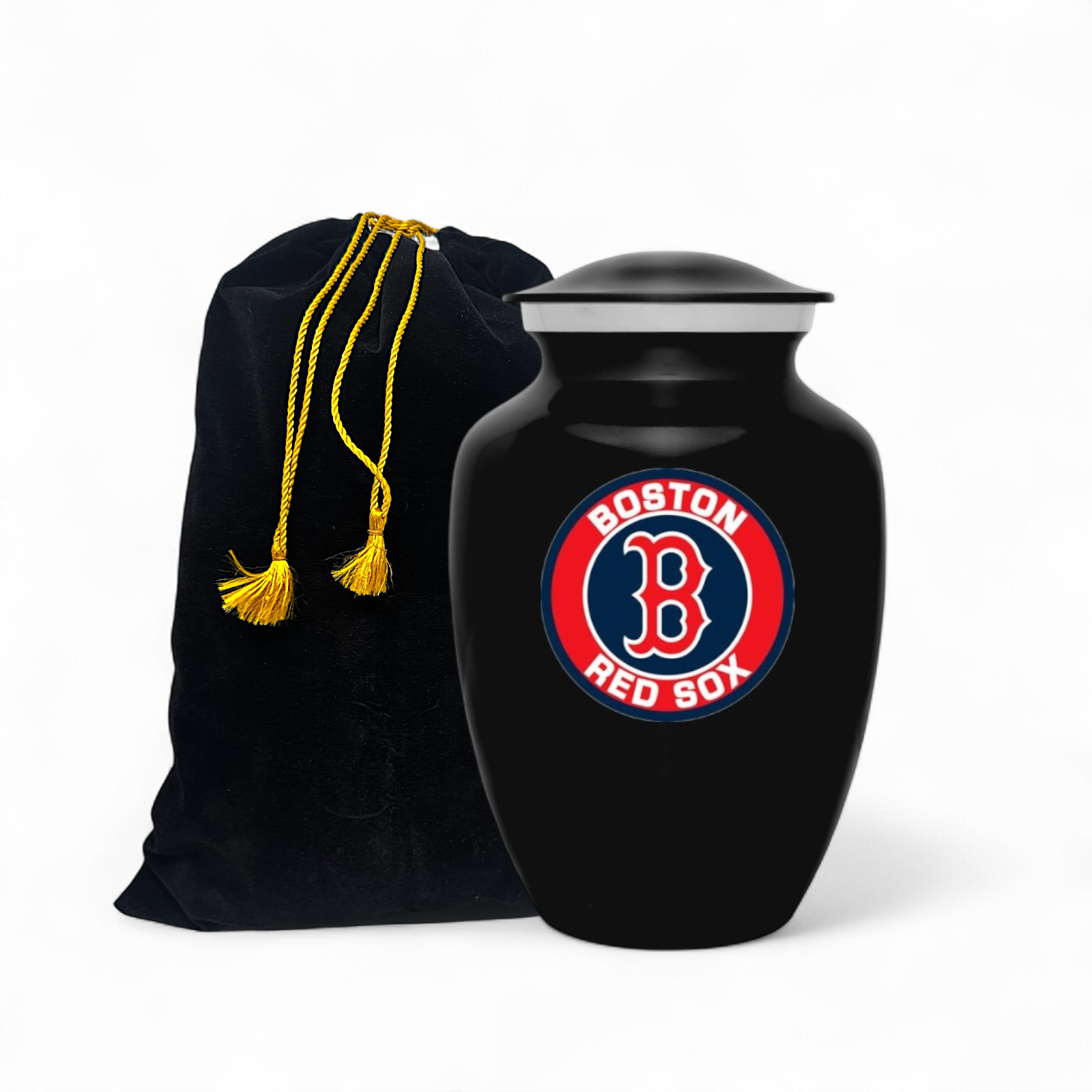 Black Metal Boston Red Sox Baseball Style Cremation Urn Adult Ashes 8 Inch Urns