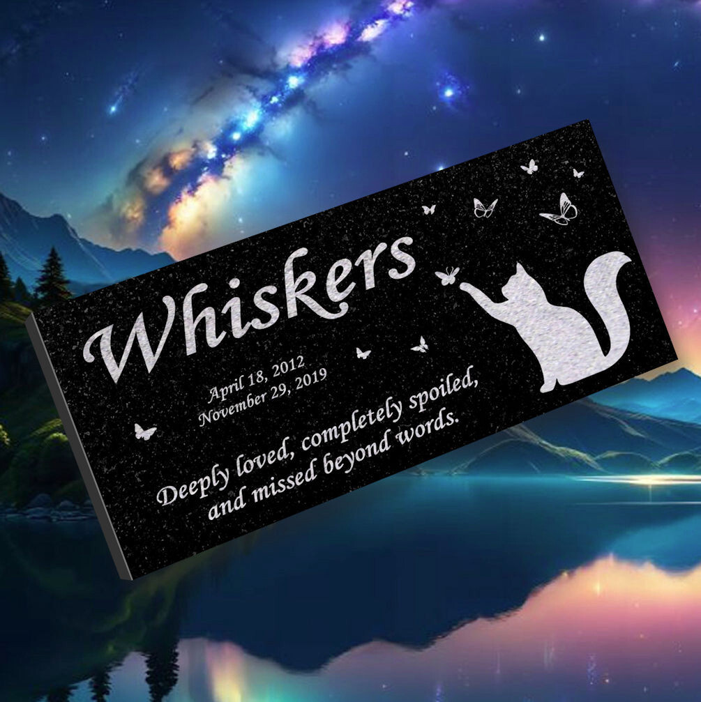 Personalized Cat Memorial – Granite Stone Pet Grave Marker – 6×12 – Whiskers