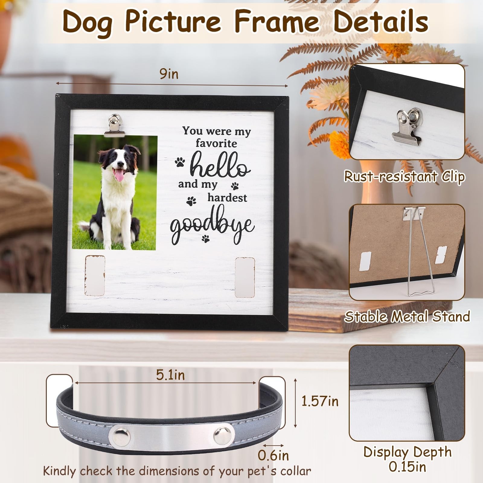 Dog Picture Frame, Dog Memorial Gifts for Loss of Dog, Wooden Dog Collar Fram…