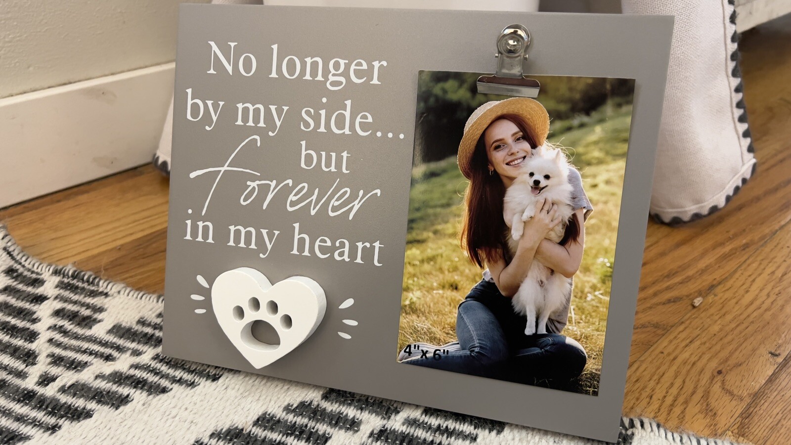 PET MEMORIAL NO LONGER BY MY SIDE BUT FOREVER IN MY HEART FRAME CHARM KEYCHAIN