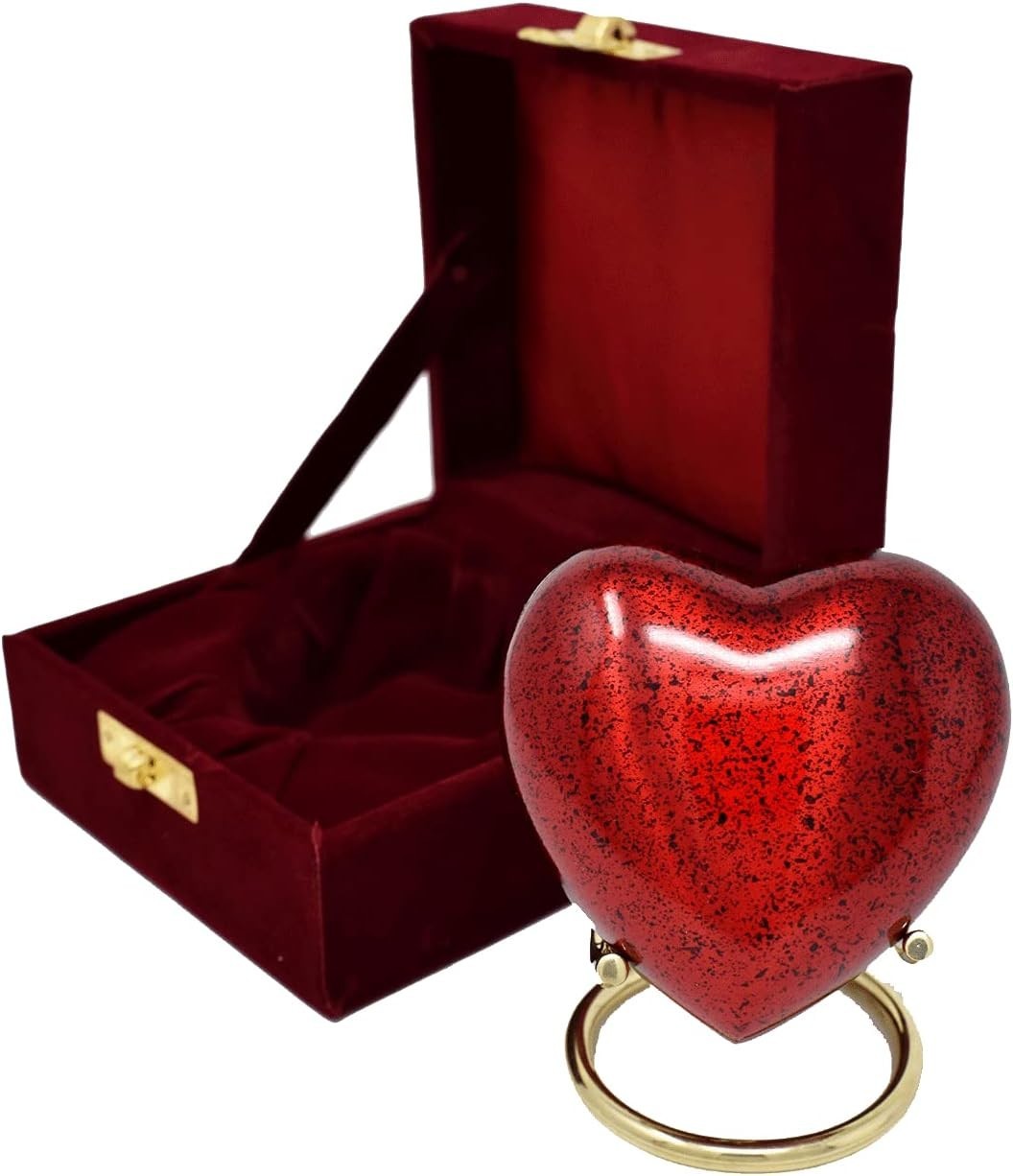 Red Heart Cremation Urn Keepsake Velvet Box Memorial Ashes Holder