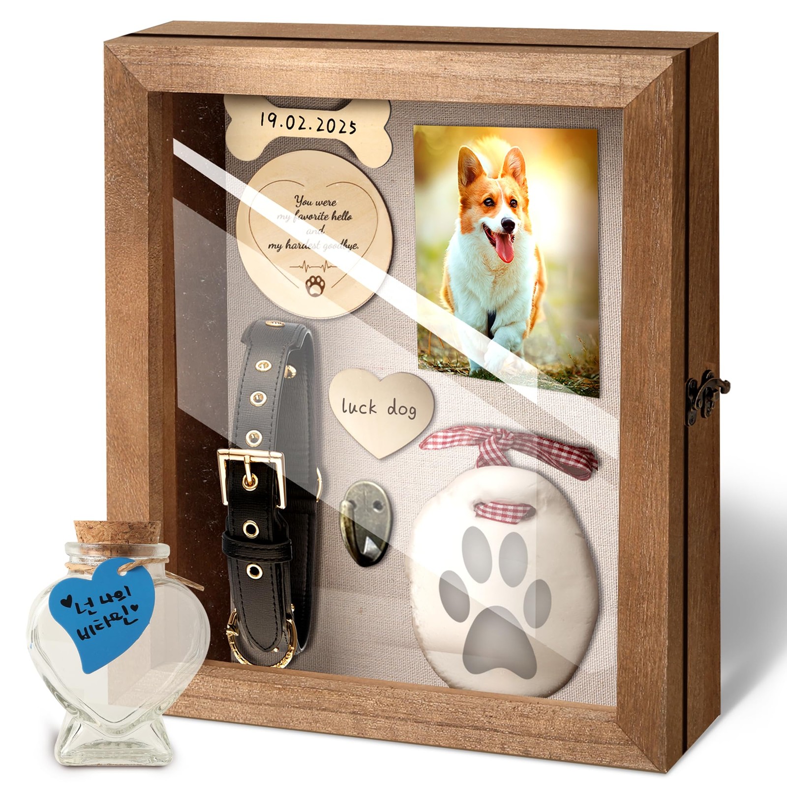 Calpalmy Pet – 11 X 9 Wooden Keepsake Shadow Kit Paw Print Clay