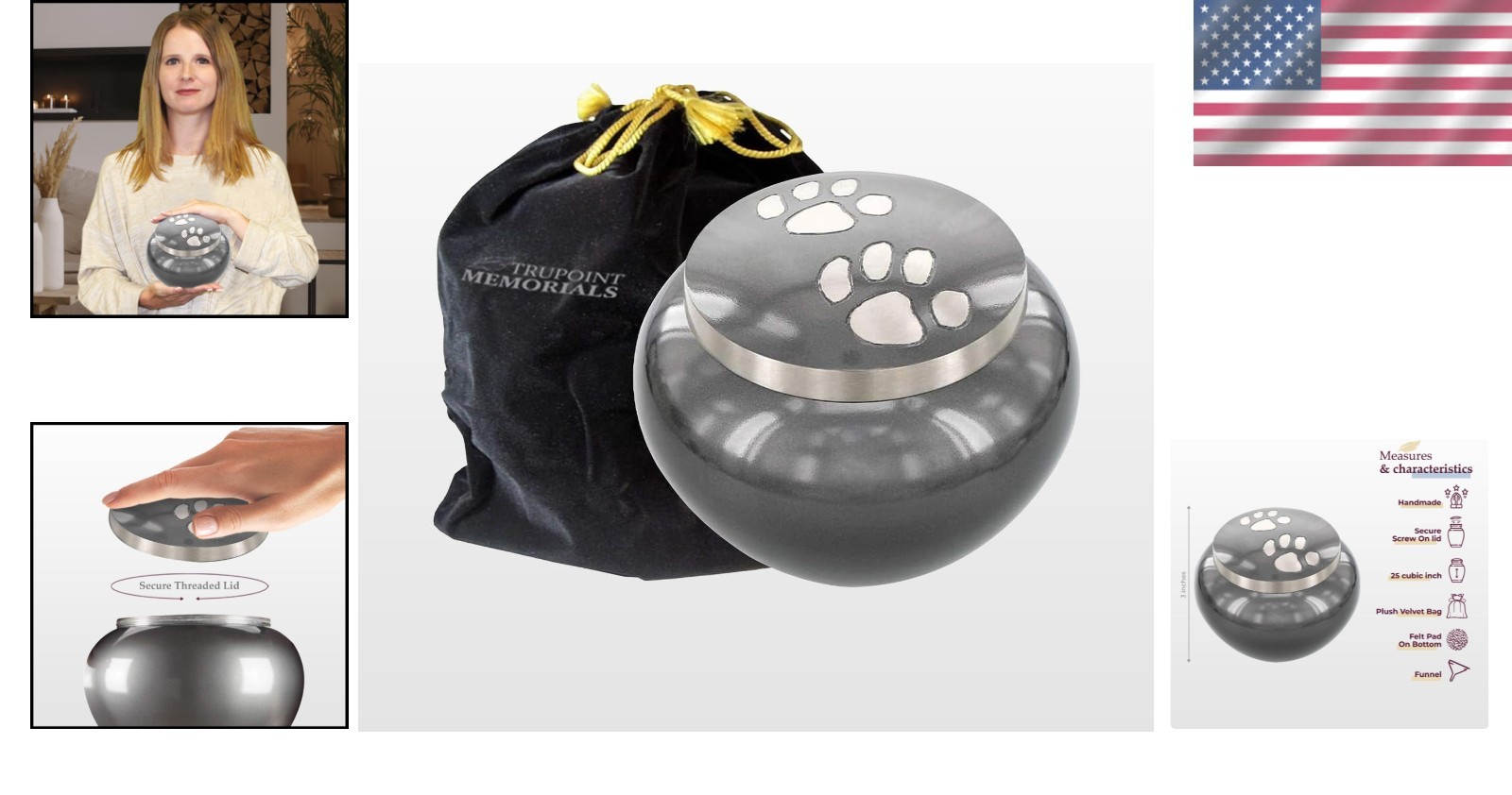 Durable Gray Pet Urn for Ashes – Paw Print Design for Beloved Pets Up to 25 lbs