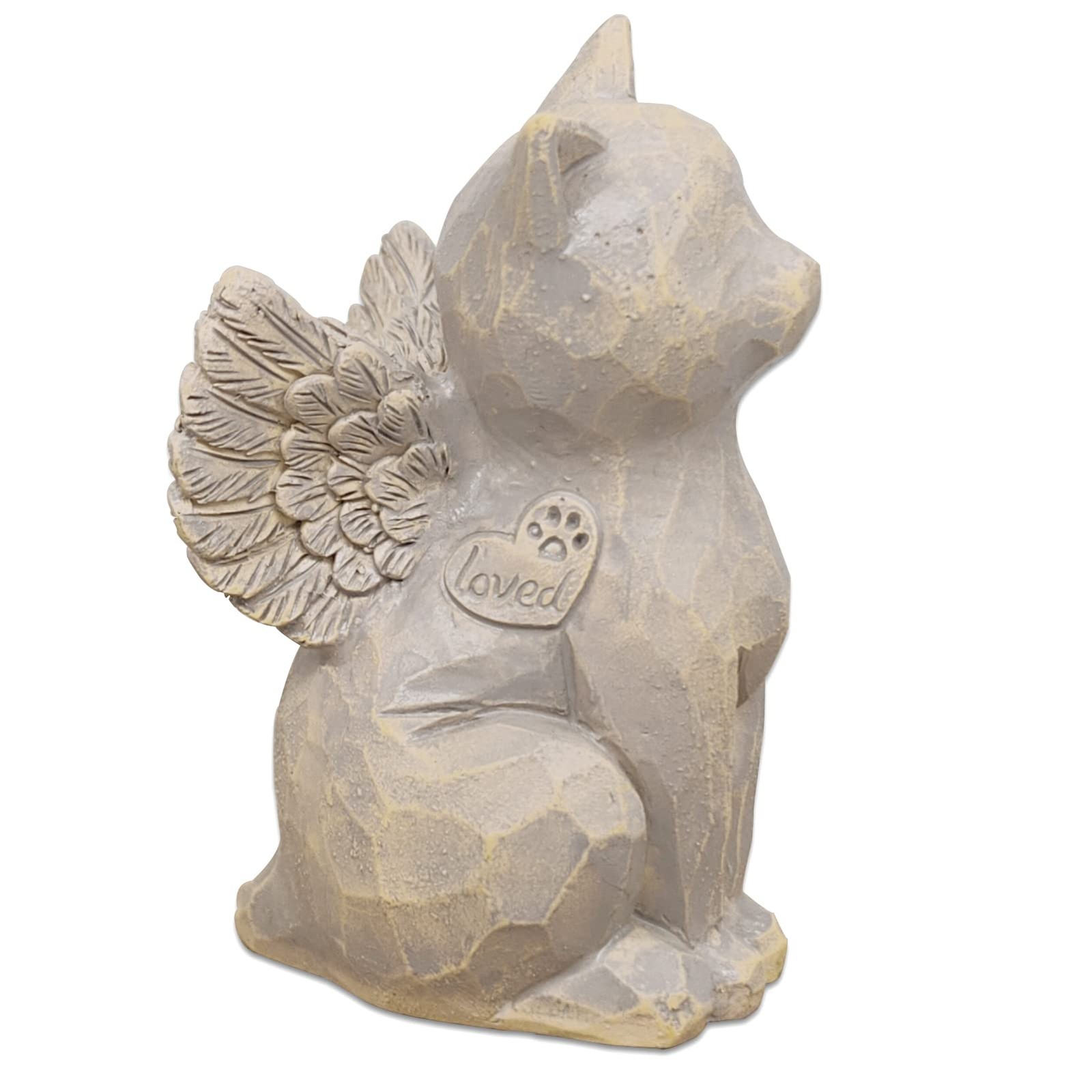 Cat Angel Memorial Figurine Gray Resin Sculpture Pet Loss HandPainted