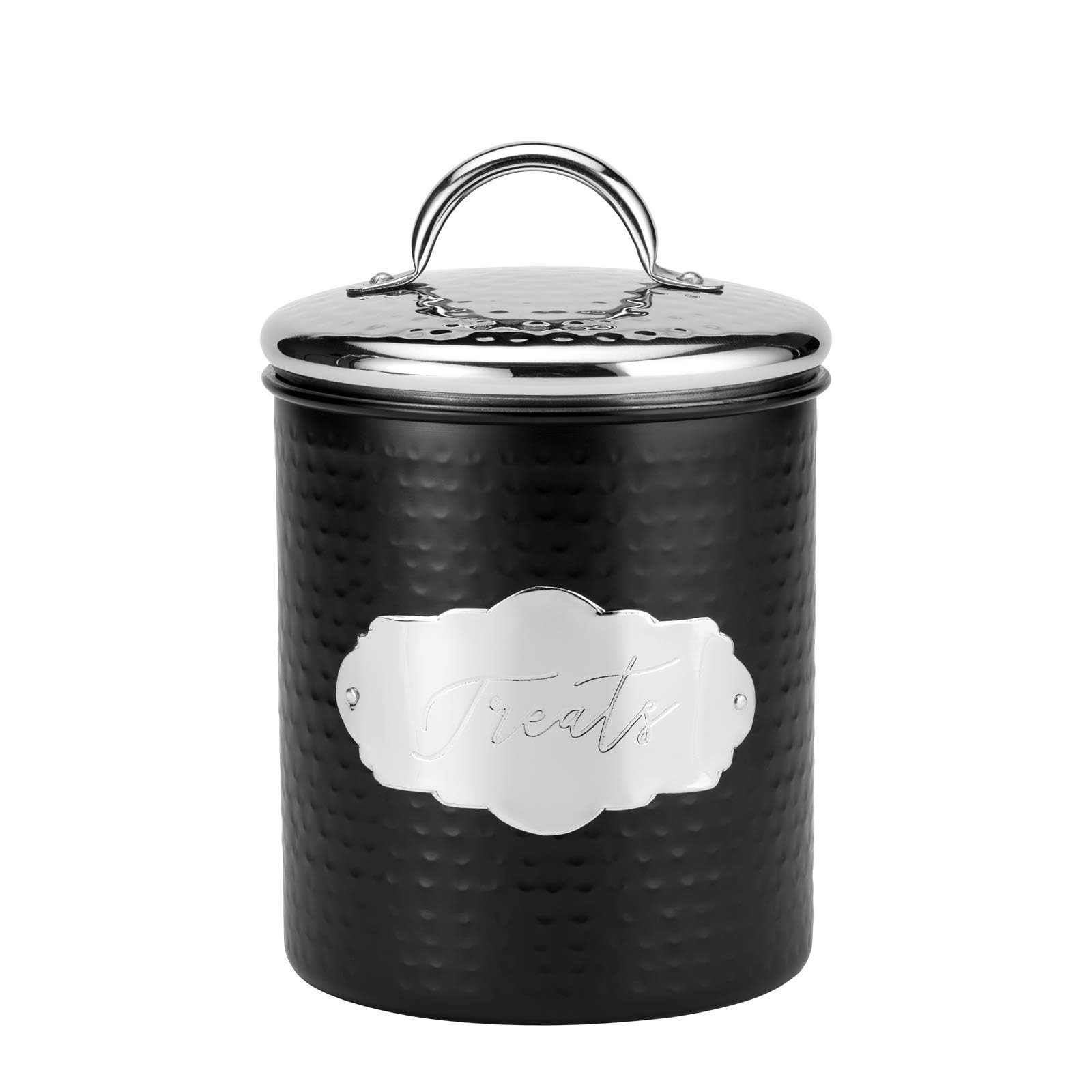 Amici Pet Cavalier Black/Silver 40 & 118 oz Metal Treats Canisters, 2 Size Set