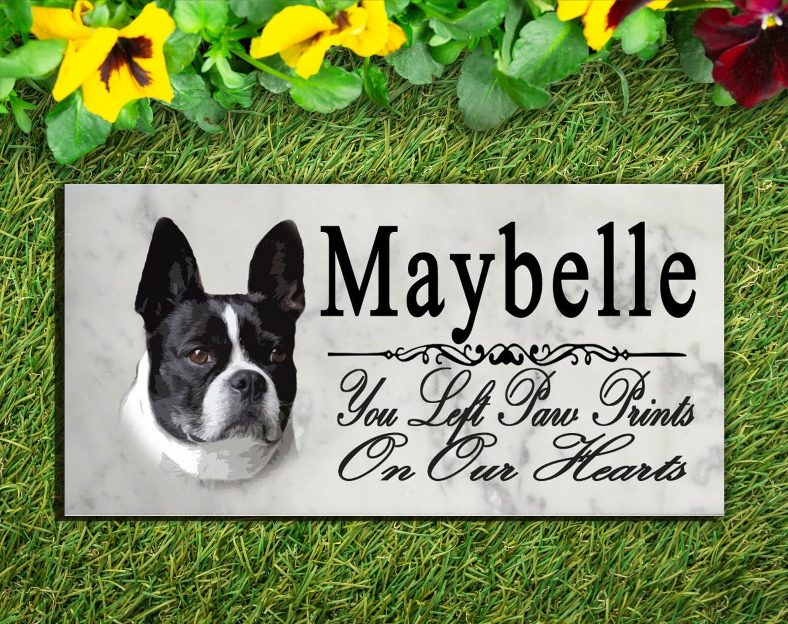 Customized Boston Terrier Memorial Stone Dog Grave Marker Pet Garden Plaque