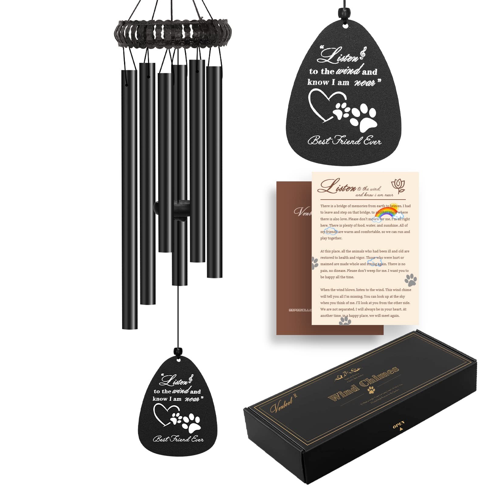 VENBEEL 28″ Pet Sympathy Wind Chimes, Dog Memorial Gifts for Loss of Dog, Los…