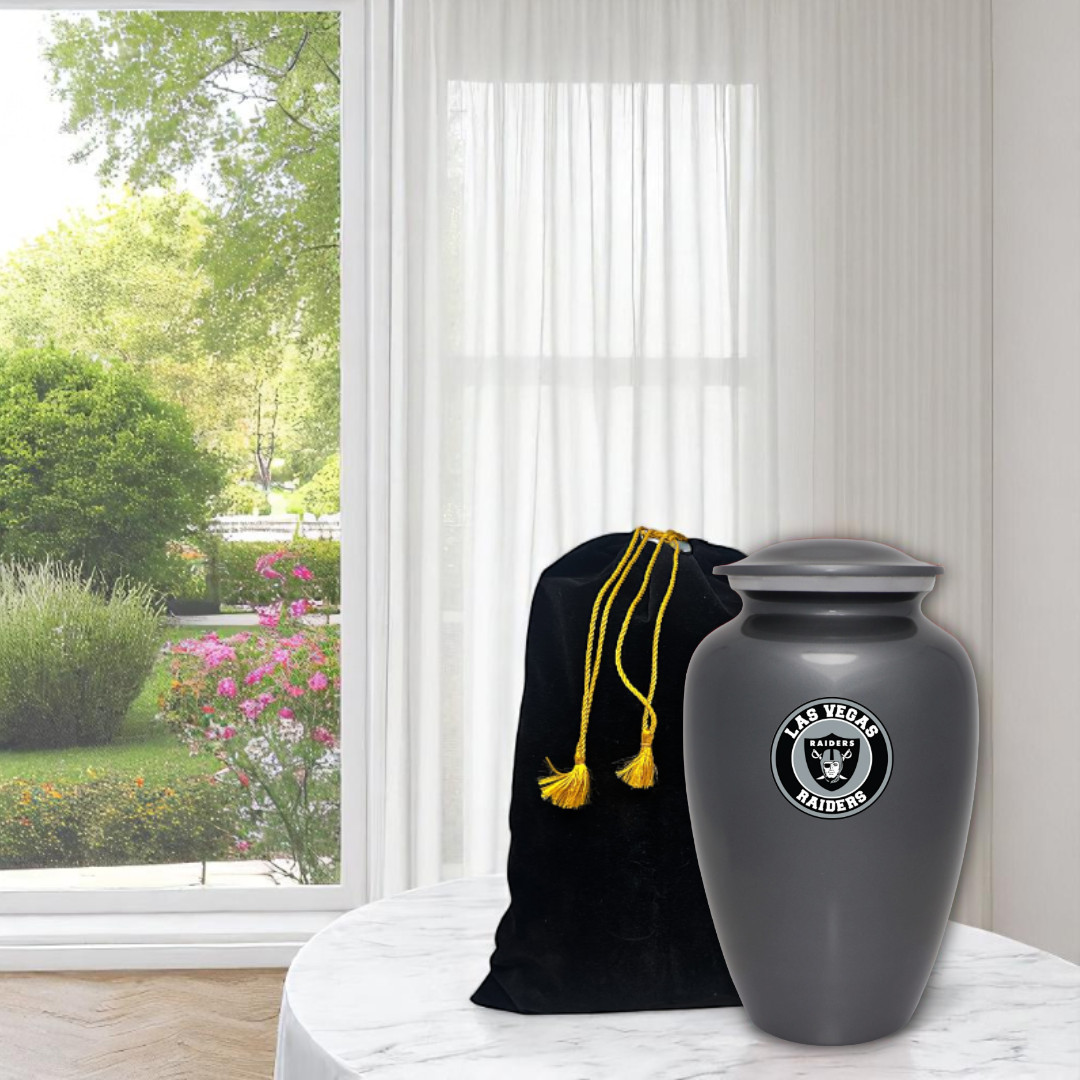 Las Vegas Raider Cremation Memorial Funeral Gray Urn for Adult Ashes with Bag