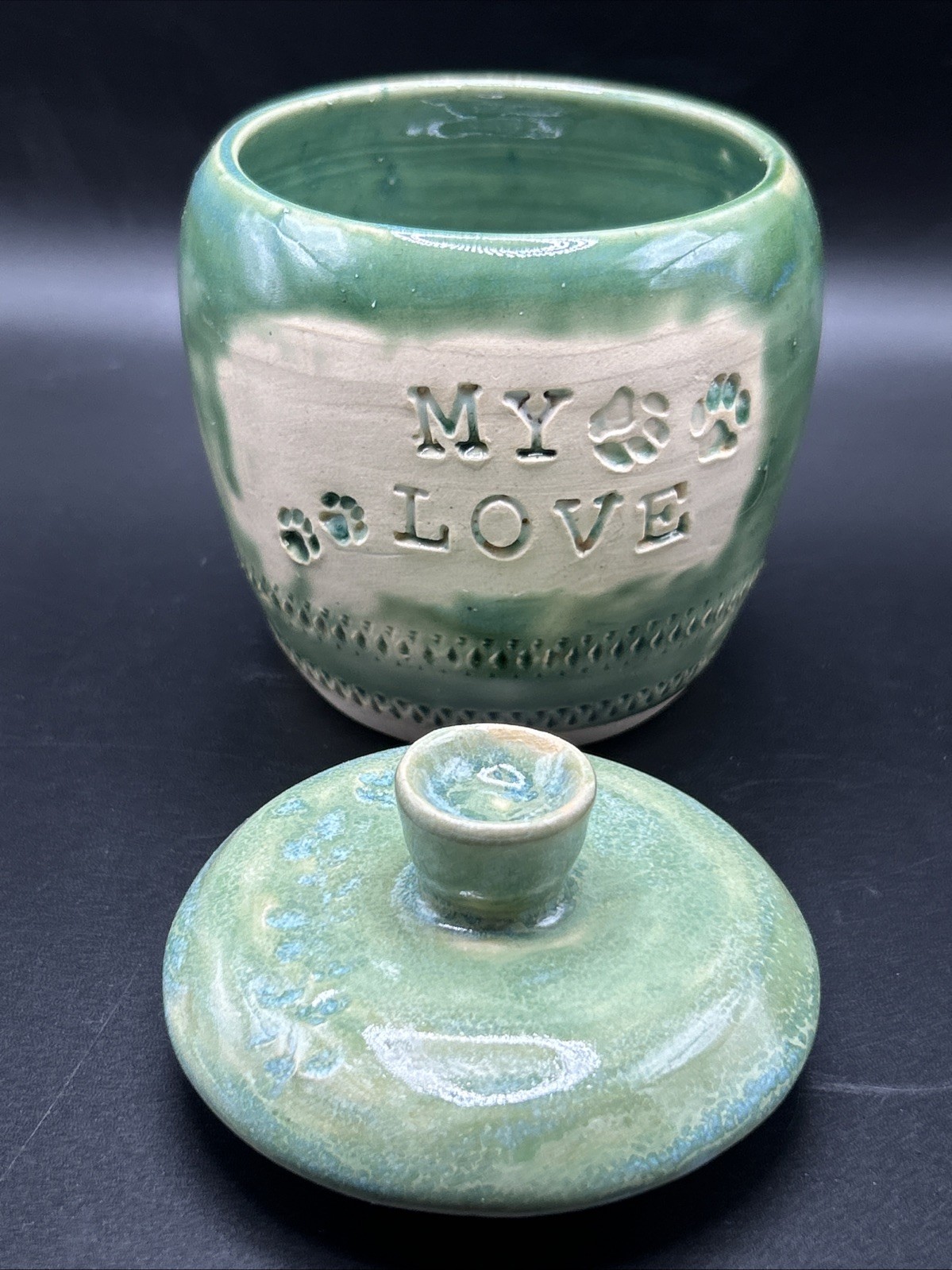 PET URN Hand Made Thrown Pottery For Ashes & Memorabilia 4” Wide 3 1/2” Tall