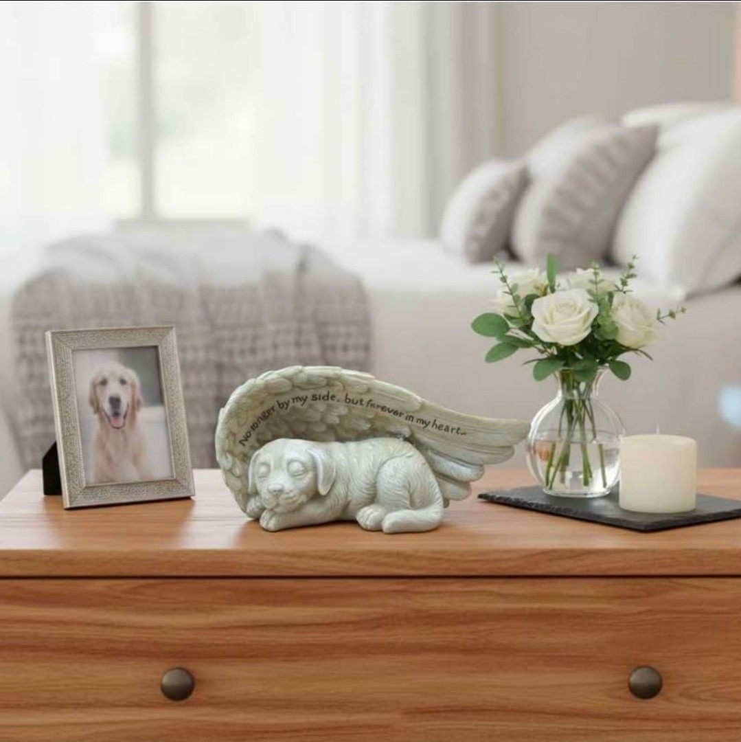 Pet Memorial Gravestones for Dog with Angel Wings Tombstone Garden Statue NEW