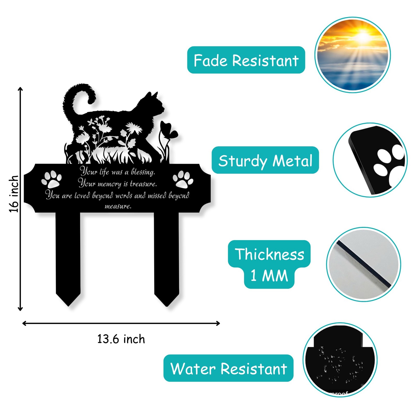 Heganits Cat Grave Marker Outdoor Memorial 16In Metal Pet Memorial Plaque