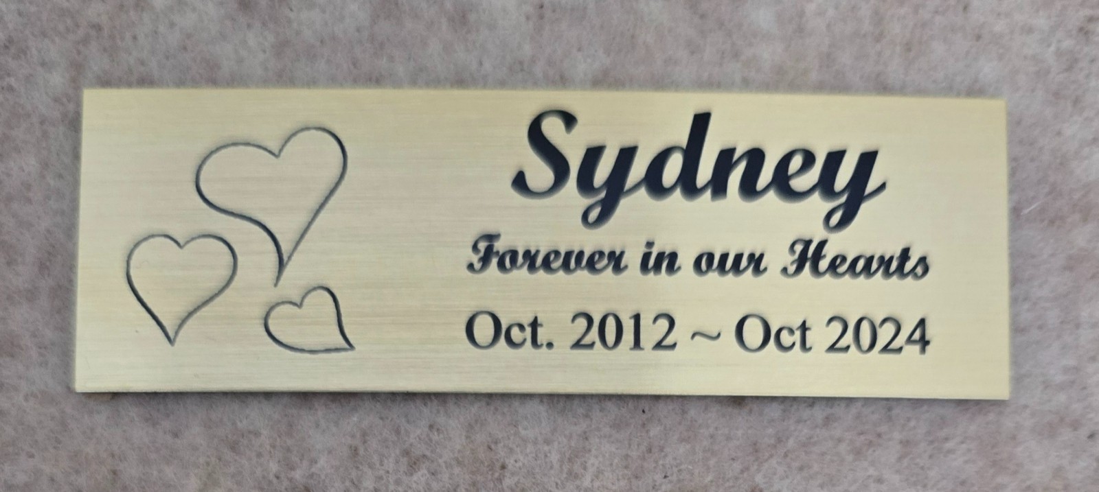 1×3 Custom Engraved Sublimated Pet Dog Memorial, Gold Color Plate Plaque