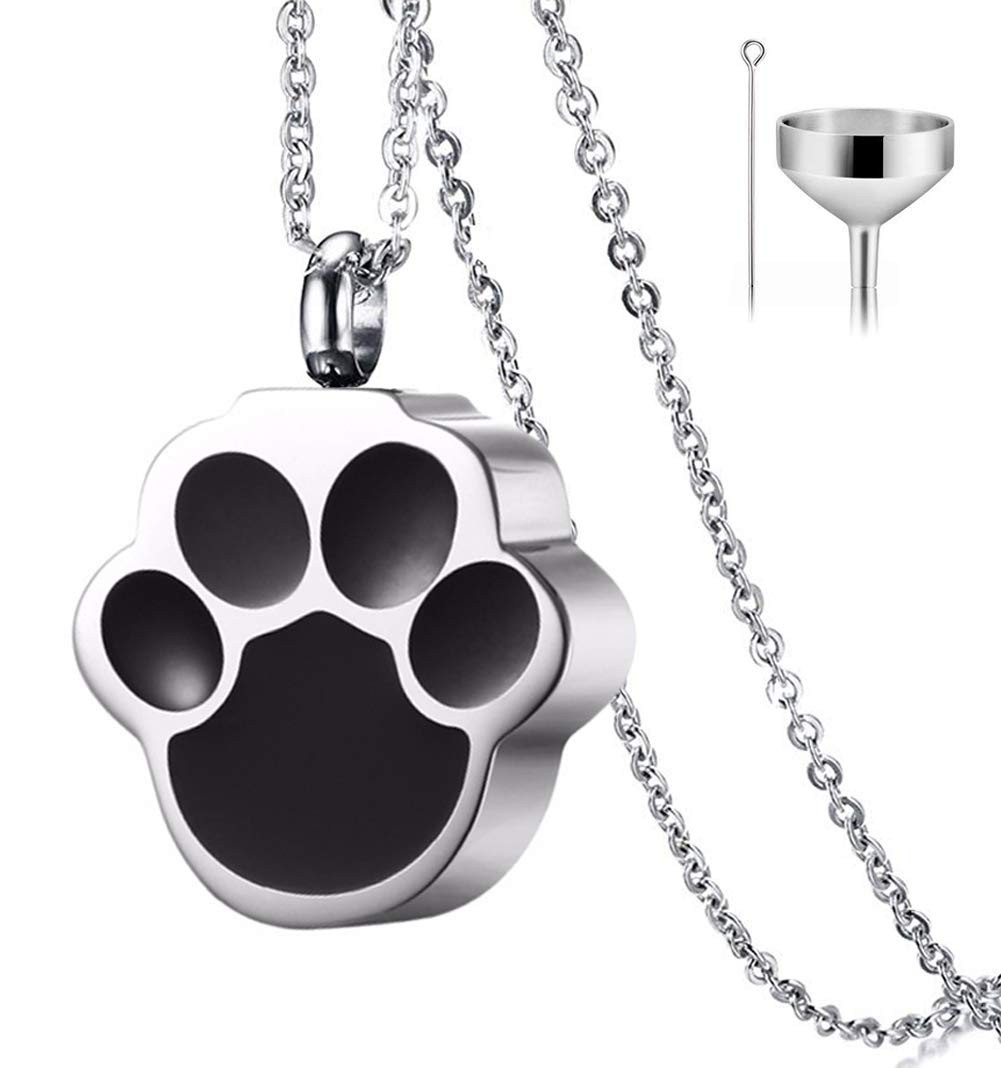 QUMY Pet Cat Dog Paw Print Cremation Jewelry for Ashes Wearable Urn Silver