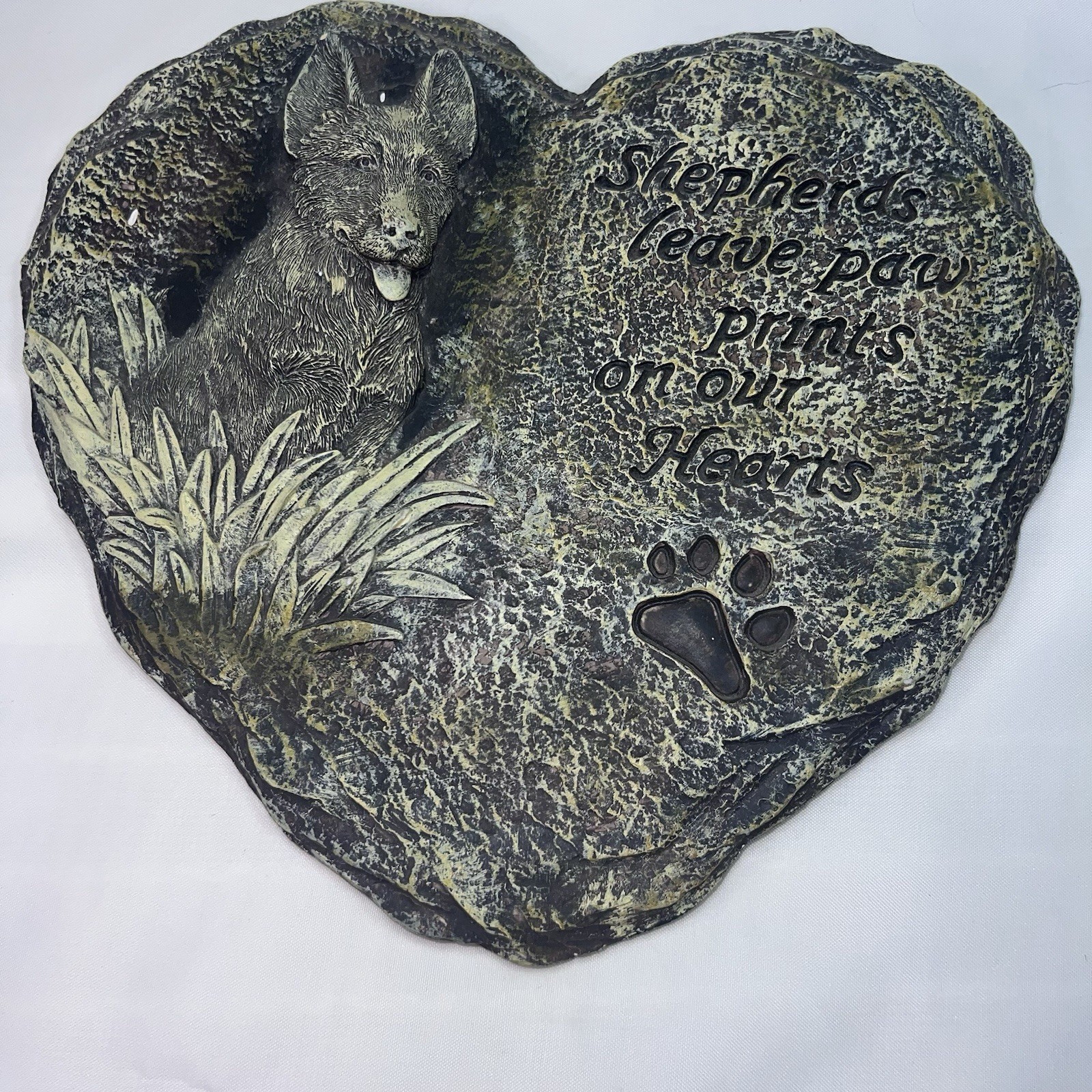 Shepherd Dog Memorial Ceramic Heart Stone Plaque Paw Print Quote For Garden