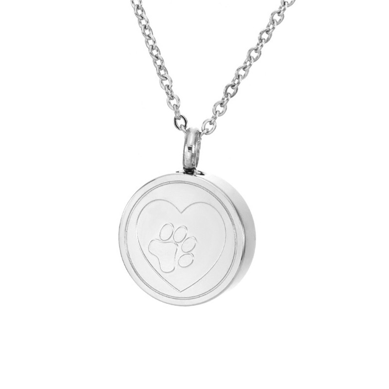 Pet Cremation Jewelry Urn Memorial Ashes Necklace Paws Round Pendants Necklace