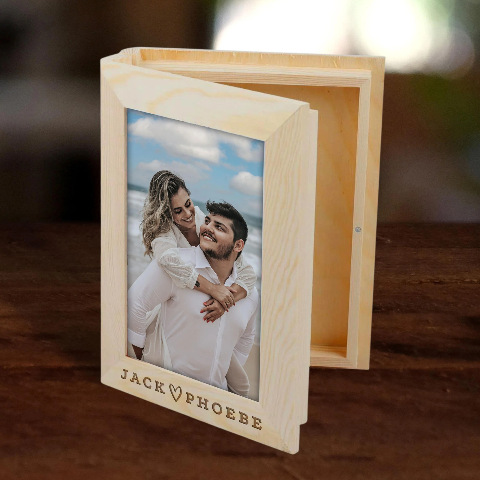 Engraved Wooden Keepsake Memory 5″x7″ Photo Frame Book Box
